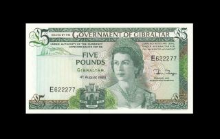 4.  8.  1988 Government Of Gibraltar Qeii 5 Pounds ( (gem Unc))