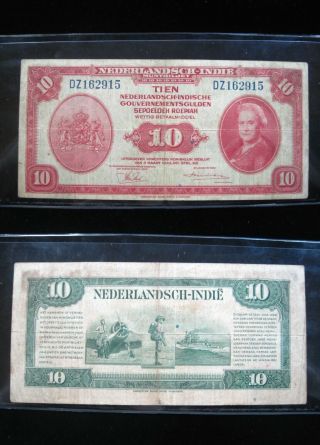 Netherlands Indies 10 Gulden 1943 P114 Indonesia 8 Bank Currency Banknote Money