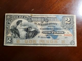 Dominican Rep / 2 Pesos Nd (188?) Puerto Plata Banco De La Compania De Credito