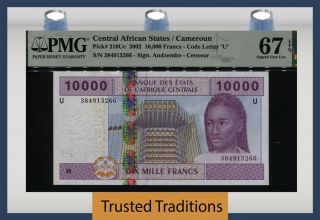 Tt Pk 210uc 2002 Central African States 10000 Francs Pmg 67 Epq Tied As Best