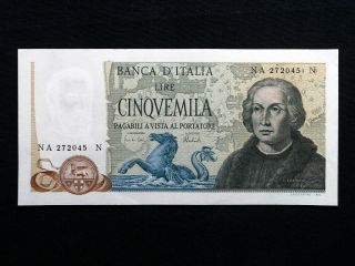 1971 Italy Banknote 5000 Lire Xf,  /aunc Columbus 2° First Date
