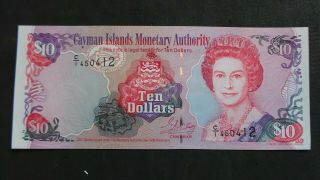 Cayman Islands,  Uncirculated,  10 Dollars Note,  2001.  Serial C/1 450412.  P 28