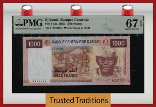 Tt Pk 42a 2005 Djibouti Banque Centrale 1000 Francs Pmg 67 Epq Gem Unc