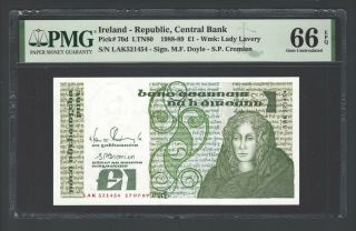 Ireland One Pound 1988 - 89 P70d Uncirculated Grade 66