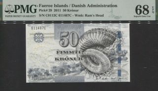 Tt Pk 29 2011 Faeroe Islands Danish Admin 50 Kronur Pmg 68 Epq Monster Note