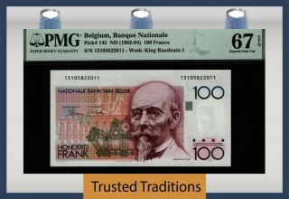 Tt Pk 142 1982 - 94 Belgium Banque Nationale 100 Francs Pmg 67 Epq Gem Unc