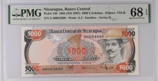 Nicaragua 5000 Cordobas 1985 Nd 1987 P 146 Gem Unc Pmg 68 Epq Top Pop