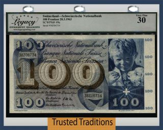 Tt Pk 49e 1963 Switzerland Schweizerische Nationalbank 100 Franken Lcg 30 Very