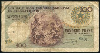 Belgian Congo - 100 Francs 1956 Banknote Note P 33b P33b (vg) - Rare