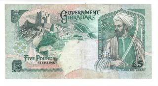 Gibraltar 5 Pounds Vf,  Queen Elizabeth Ii Banknote (1995) P - 25 Prefix Aa