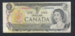1973 Bank Of Canada 1 Dollar 2 Digits Radar Bank Note