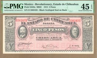 Mexico: 5 Pesos Banknote,  (xf Pmg45),  P - S532a,  1915,