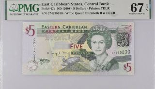 East Caribbean 5 Dollars Nd 2008 P 47 A Gem Unc Pmg 67 Epq Nr