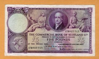 Scotland 1954 The Commercial Bank Of Scotland 5 Pounds.