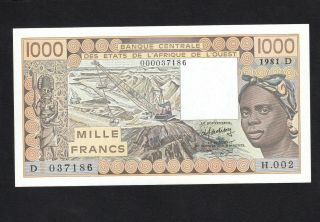 West African State Was 1000 Francs Mali (1981) P406db D037186 Unc
