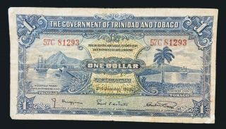 Trinidad & Tobago Banknote 1 Dollar (1939) King George Vi /rare/vf