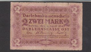 2 Mark Vg Banknote From German Occupied Lithuania/kowno 1918 Pick - R129