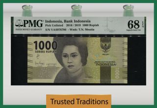 Tt Pk Unl 2016 / 2019 Indonesia Bank 1000 Rupiah Pmg 68 Epq Gem Unc