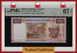 Tt Pk 42a 2005 Djibouti 1000 Francs Crisp Pmg 67 Epq Gem Unc