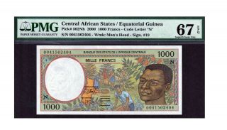 Central African States Pmg Certified Banknote Unc 67 Epq Gem 2000 1000 Francs