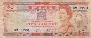 Fiji Banknote 5 Dollars (1980) Qe2 P - 78 B409 Vf