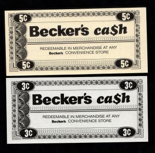 Beckers Cash 2 Notes 3 And 5 Cents,  Unc.