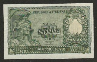 1951 Italy 50 Lire Note Unc