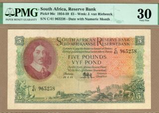South Africa: 5 Pounds Banknote,  (vf Pmg30),  P - 96c,  24.  05.  1955,