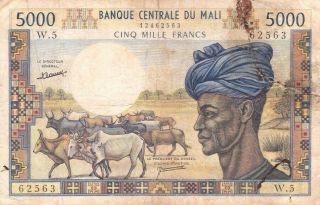 Banque Centrale Du Mali 5000 Francs 1972 P - 14 Vg Bamako