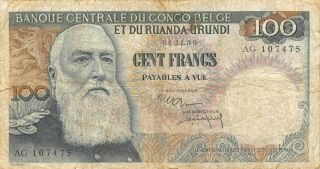 Belgian Congo 100 Francs 1.  11.  1959 P 33b Series Ag Circulated Banknote B25