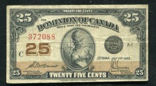 1923 25 Twenty Five Cents Dominion Of Canada “shinplaster” Note (m)