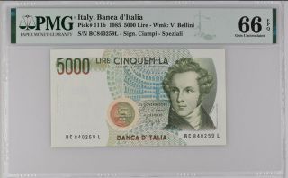 Italy 5000 Lire 1985 P 111 B Ciampi - Speziali Gem Unc Pmg 66 Epq Nr
