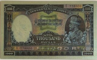 India 1000 Rupees 1928 Karachi Rare King George V Polymer Note