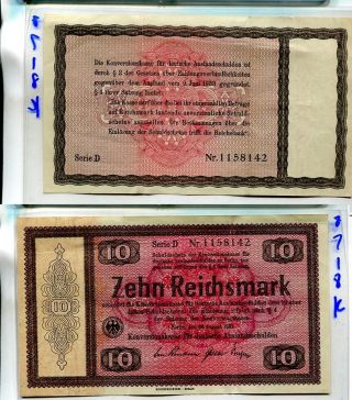 Germany 1933 10 Reichsmark Currency Bond Xf Torn 8718k