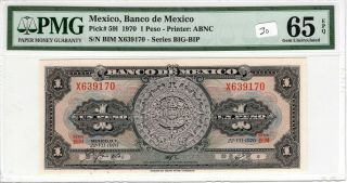 Mexico 1970 1 Peso Pmg Certified Banknote Unc 65 Epq Gem Pick 59l Abnc Bim