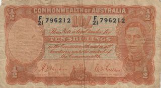 Australia Banknote George Vi 10 Shillings 1939 Sheehan Mcfarlane P - 25 B131 Fine