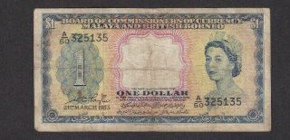 1 Dollar Vg - Fine Banknote From Malaya And British Borneo 1953 Pick - 1