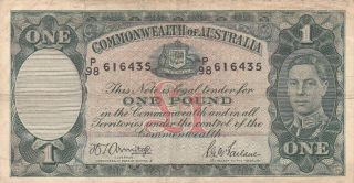Commonwealth Bank Of Australia 1 Pound 1942 P - 26 Af King George Vi
