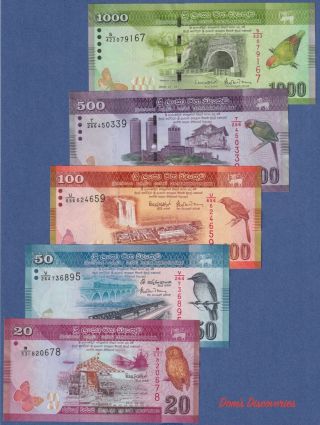 Sri Lanka (ceylon) Set Of 5 Notes (2016 - 19) - 20,  50,  100,  500,  1000 Rupees