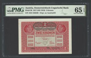Austria 2 Kronen 1917 (nd 1919) P50 Unciruclated Grade 65