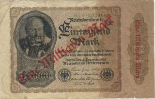 1923 1 Billion Mark Germany Currency Reichsbanknote German Banknote Note Bill