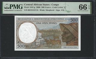 Central African States 500 Francs - 2000 P 101cg Code Letter C Pmg 66epq (5718)