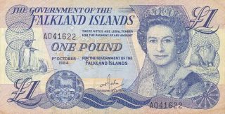 Government Of The Falkland Islands 1 Pound 1984 P - 13 Xf Qn.  Elizabeth Ii