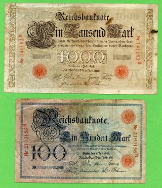 Germany Empire Imperial Reichsbanknote 1000,  100 Mark 1898,  Serie B