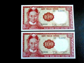 Vietnam 1966 100 Dong P - 19b Uncirculated[2 Consecutive]same As Pictured