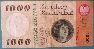 Poland 1000 Zlotych Note,  Issued 29.  10.  1965,  P 141,  Copernicus