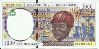 Central African States Tchad 5000 Francs 2000 Aunc P 604.  3rw 29 Set