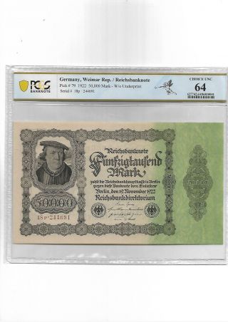Germany,  Weimar Rep.  /reichsbanknote Pick 79 1922 50000 Mark Pcgs 64