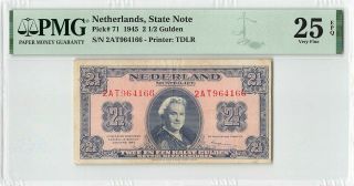 Netherlands 2½ Gulden 1945 State Note Pick 71 Pmg Very Fine 25 Epq