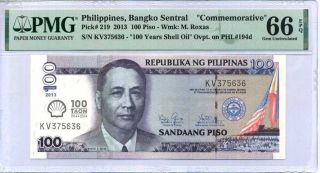 Philippines 100 Pesos 2013 P 219 Comm.  100 Years Shell Gem Unc Pmg 66 Epq